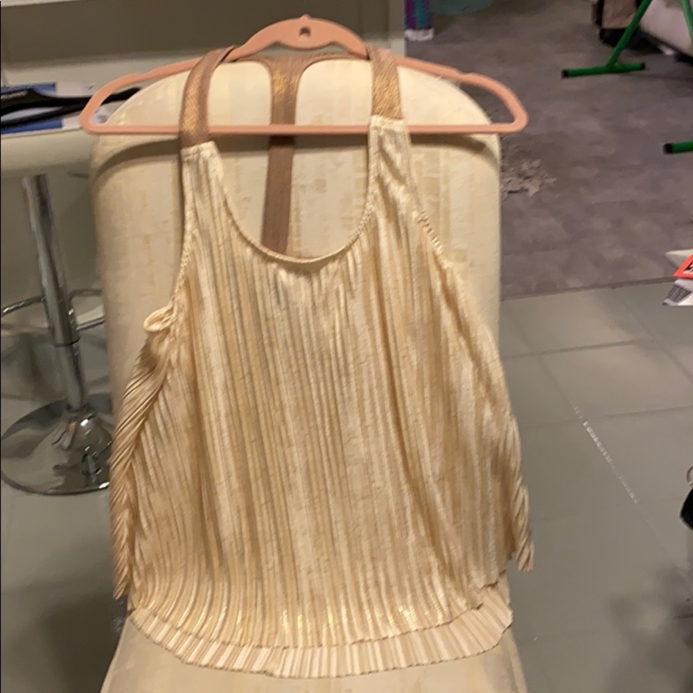 Gold and ivory pleated  halter tank top Size L